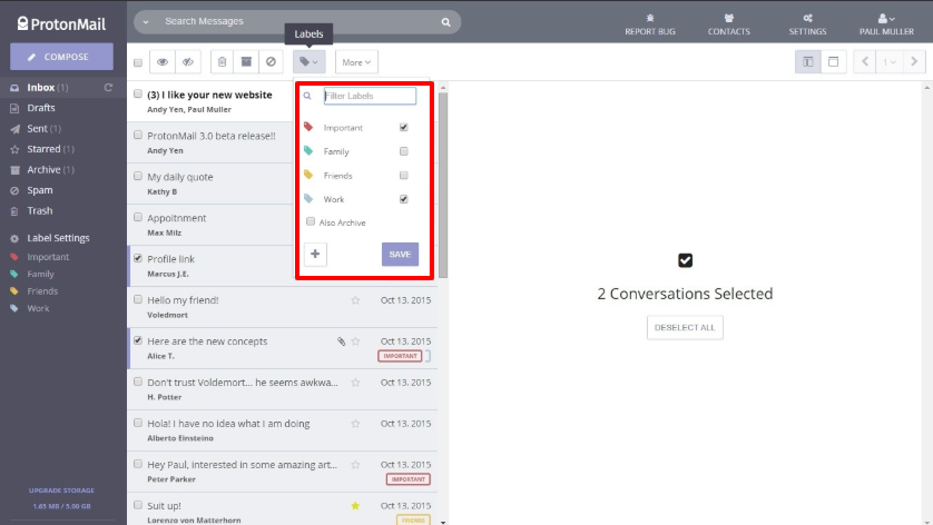 ProtonMail Review- Add More Labels