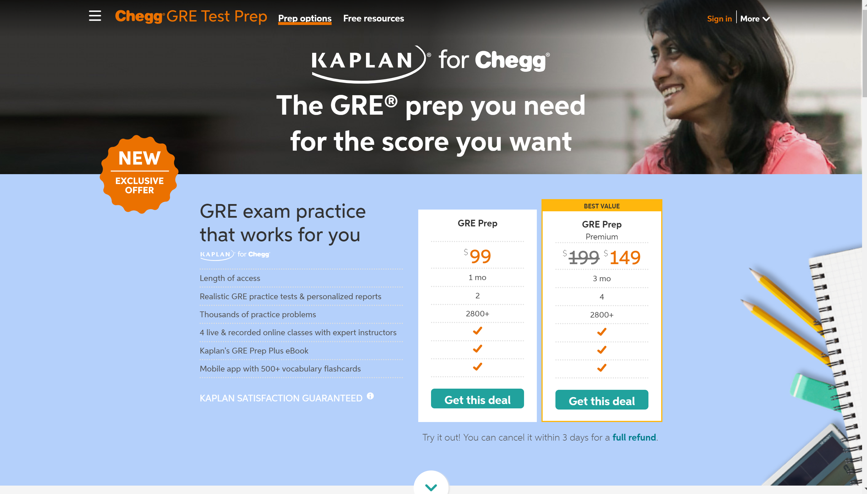 Chegg GRE prep courses online