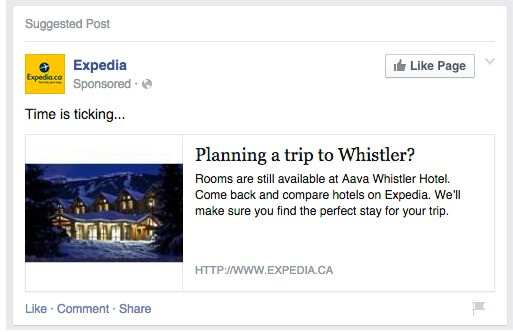 Facebook Ad - expedia ads page