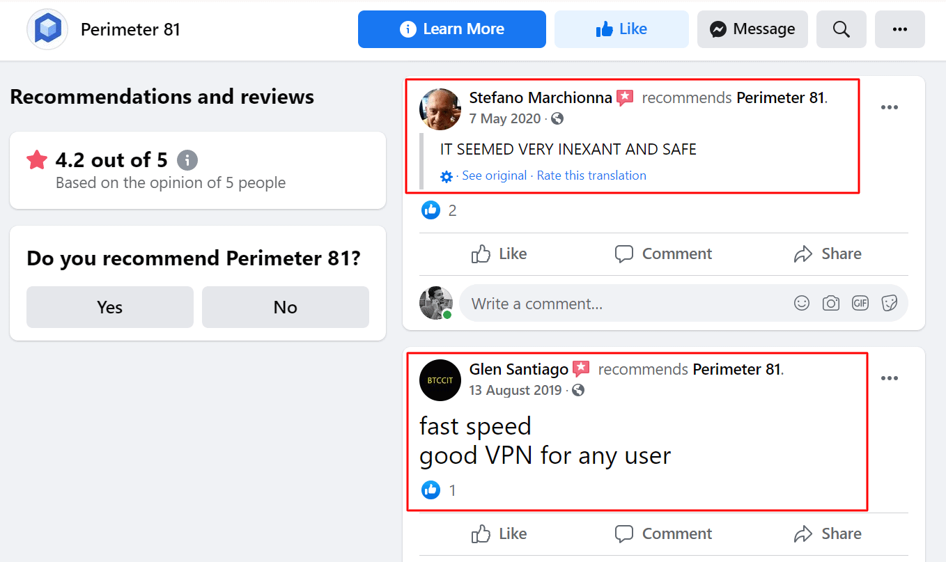 Perimeter-81-Facebook reviews
