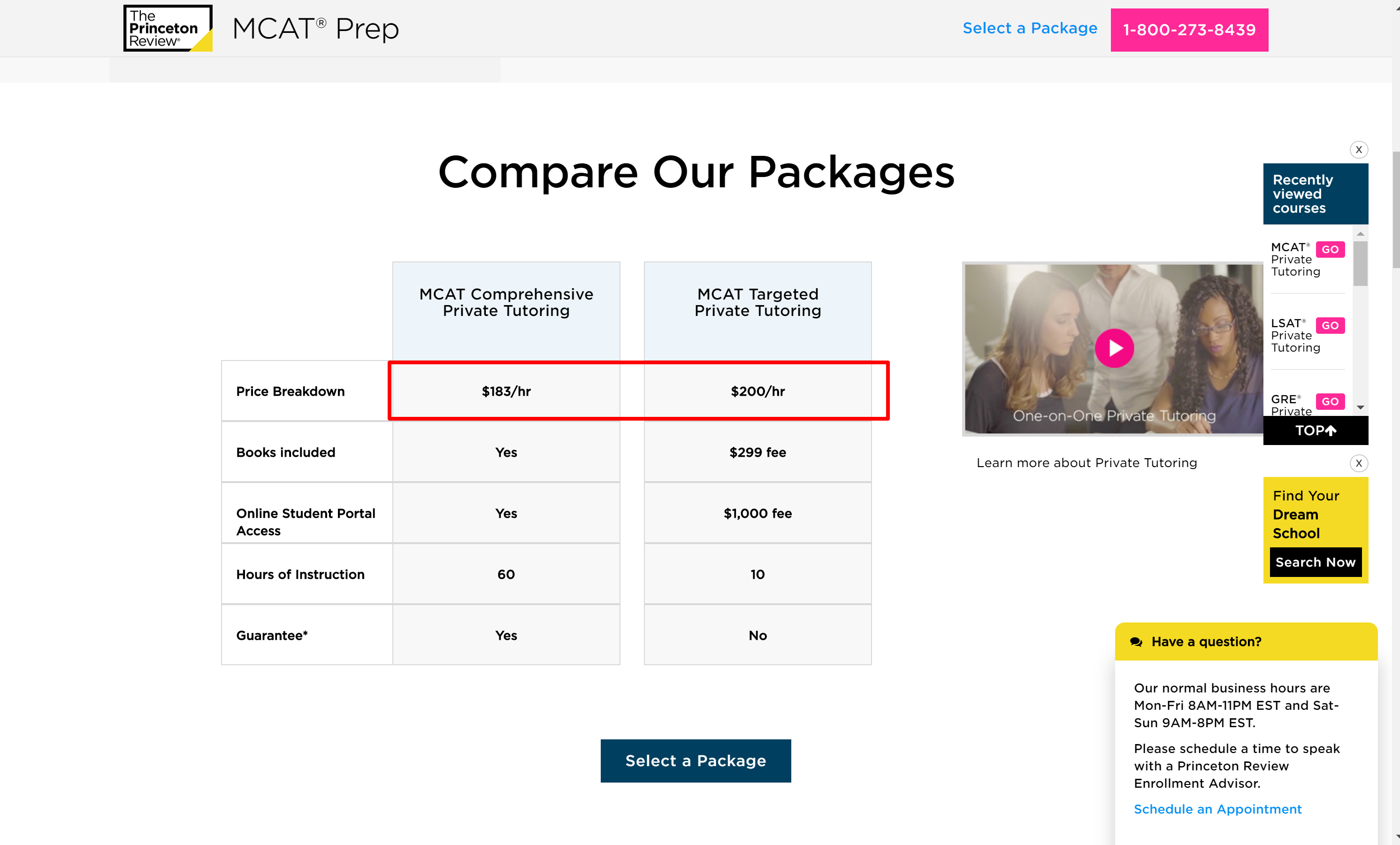 The princeton review pricing for MCAT