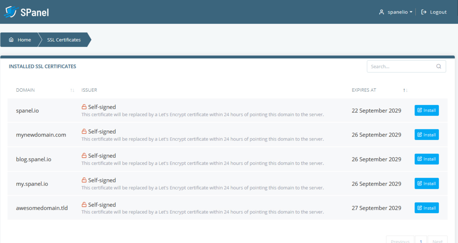 SPanel Review - SSL Certificates