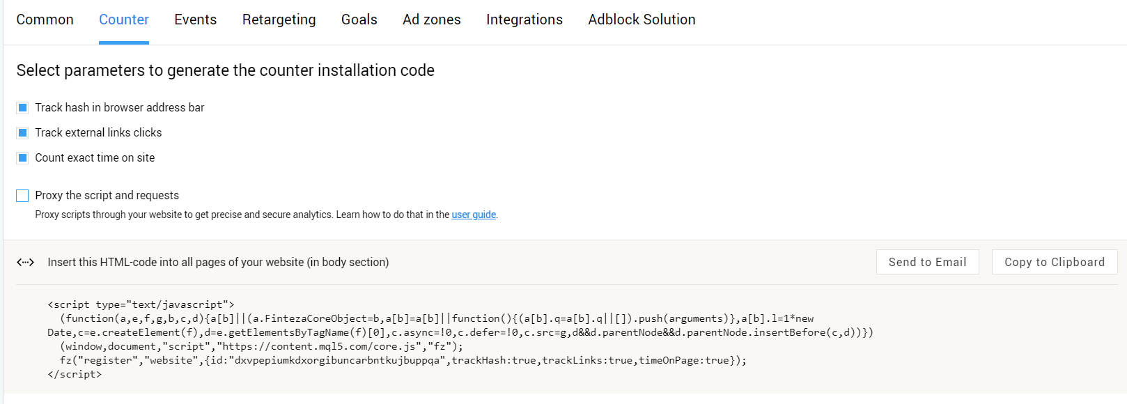 Add Finteza HTML Code