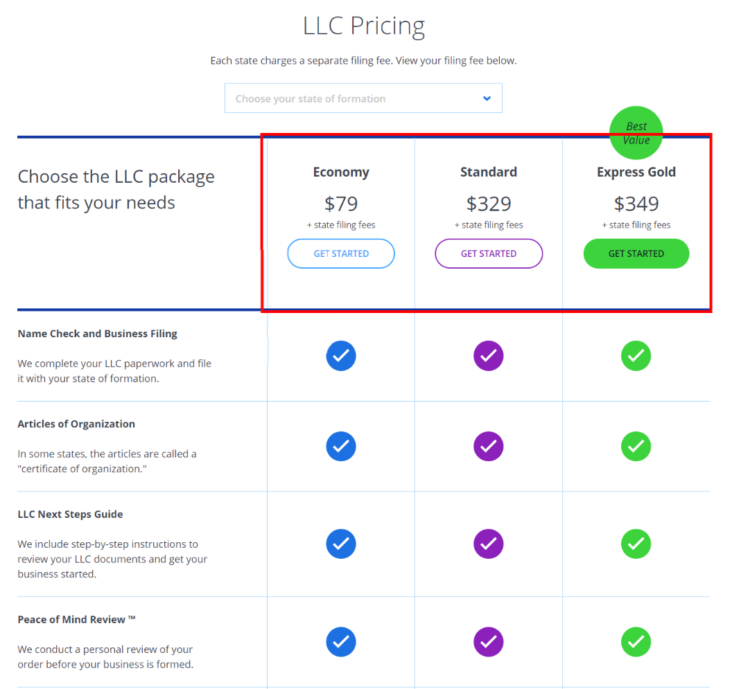 Best LLC Services - Legal Zoom Pricing Plan