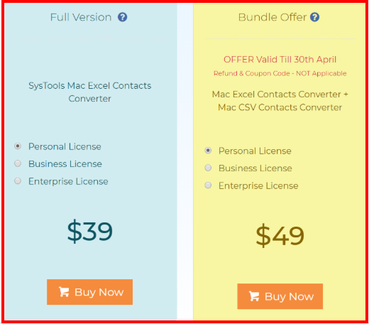 Mac Excel Contacts Converter – Pricing Plan