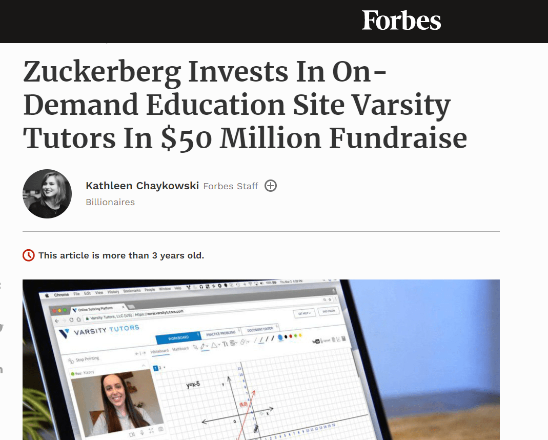 Mark Zuckerberg invested in varsity tutors