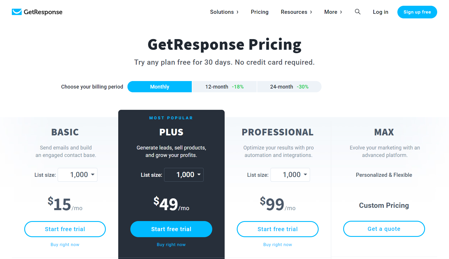 GetResponse - Pricing Plan