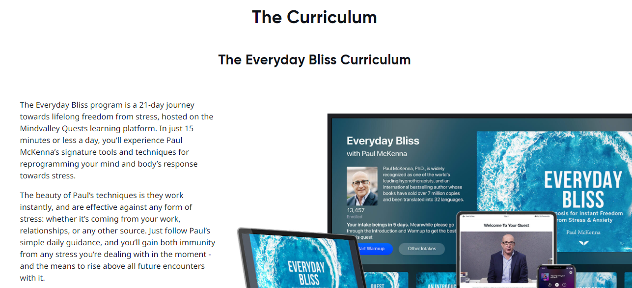 Mindvalley Evereyday Bliss review Curiculum
