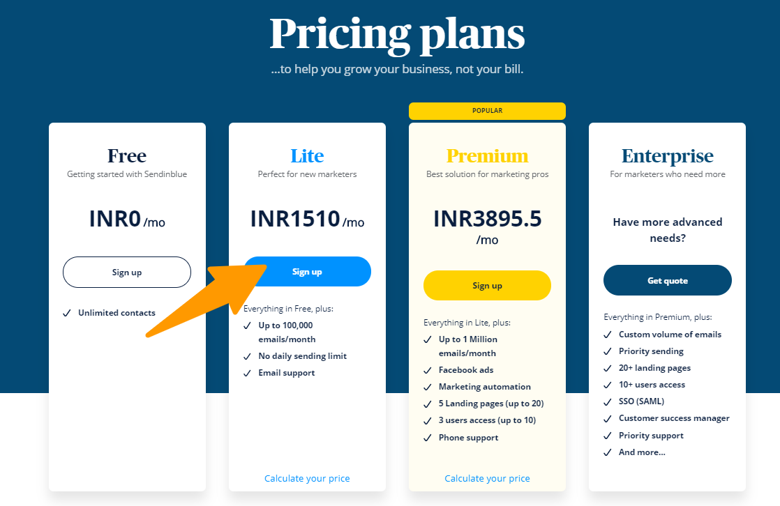 Sendinblue - Pricing Plan