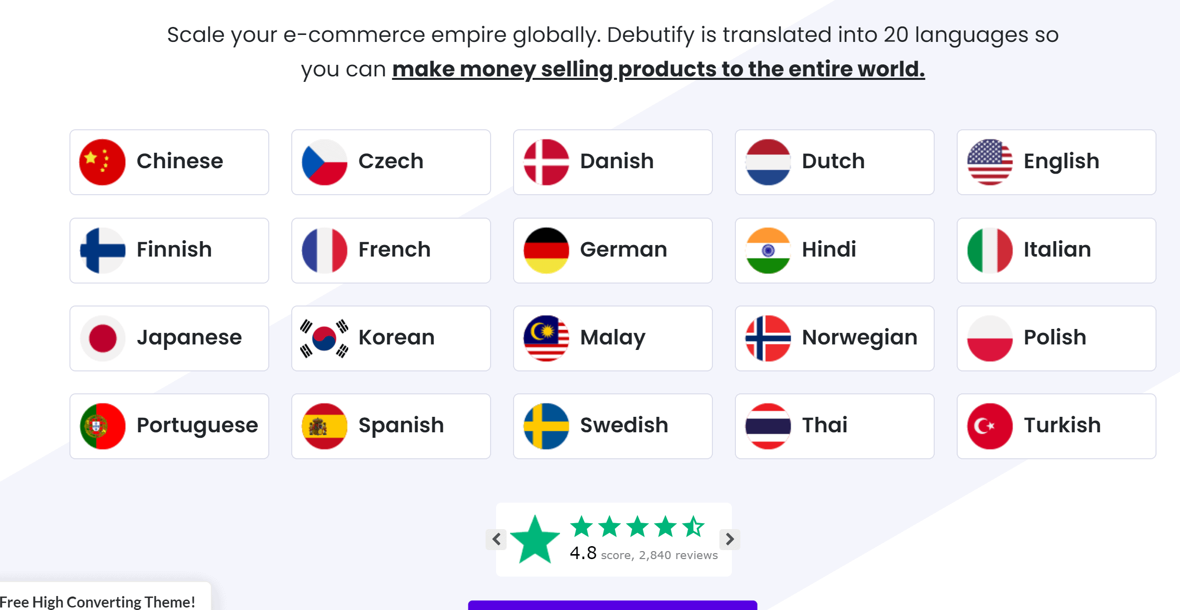 Debutify Theme Review- Languages