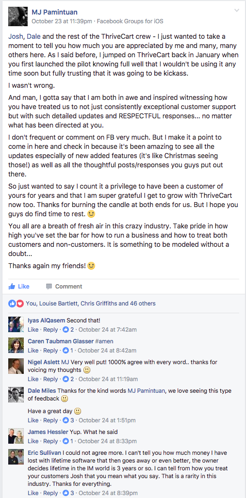 Thrivecart testimonial from real customers