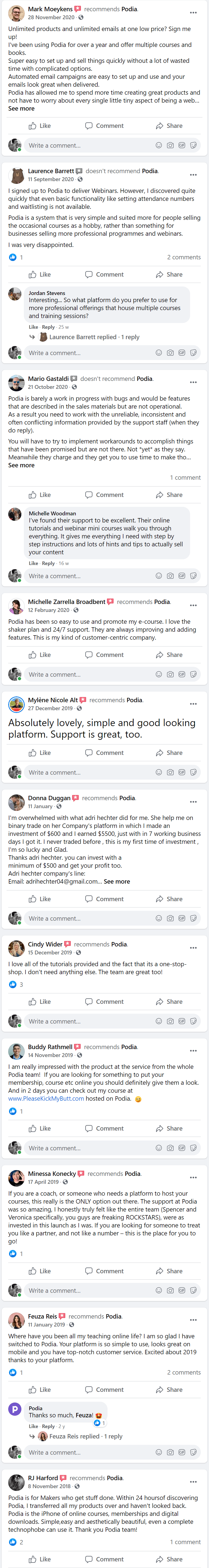 Podia facebook review