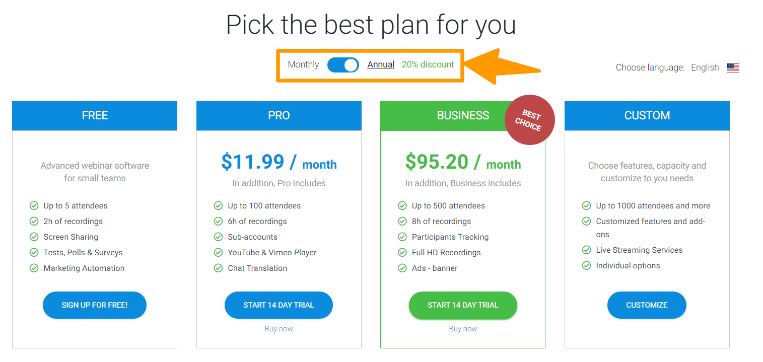 LiveWebinar - Pricing Plan