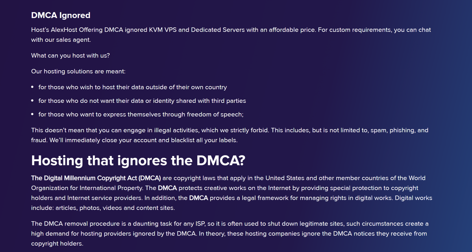 dmca ignored hosting