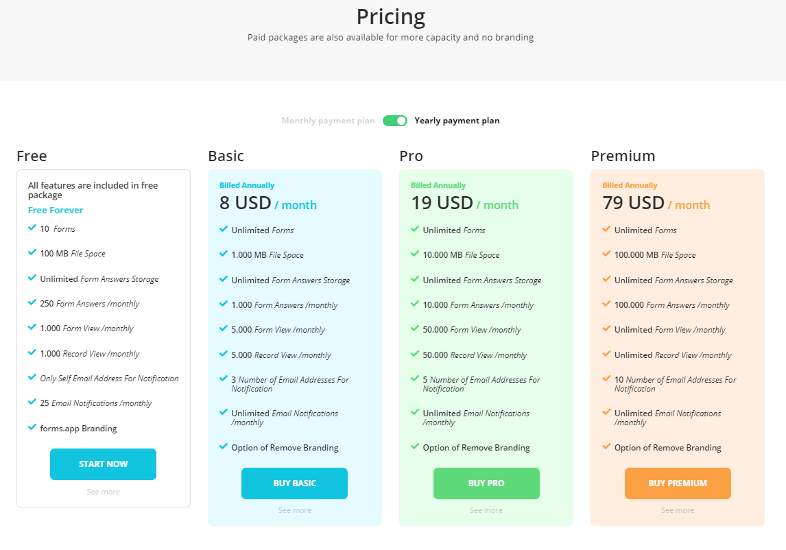 Form app - Pricing