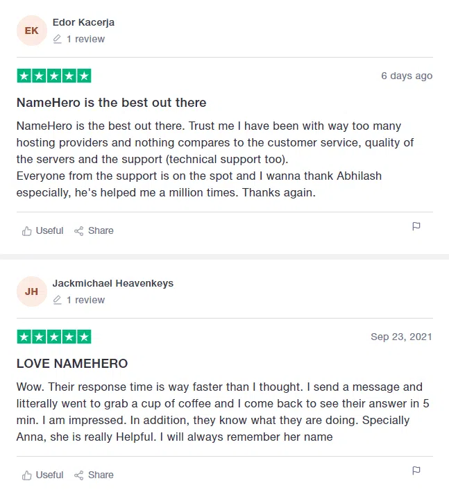 Namehero User Reviews