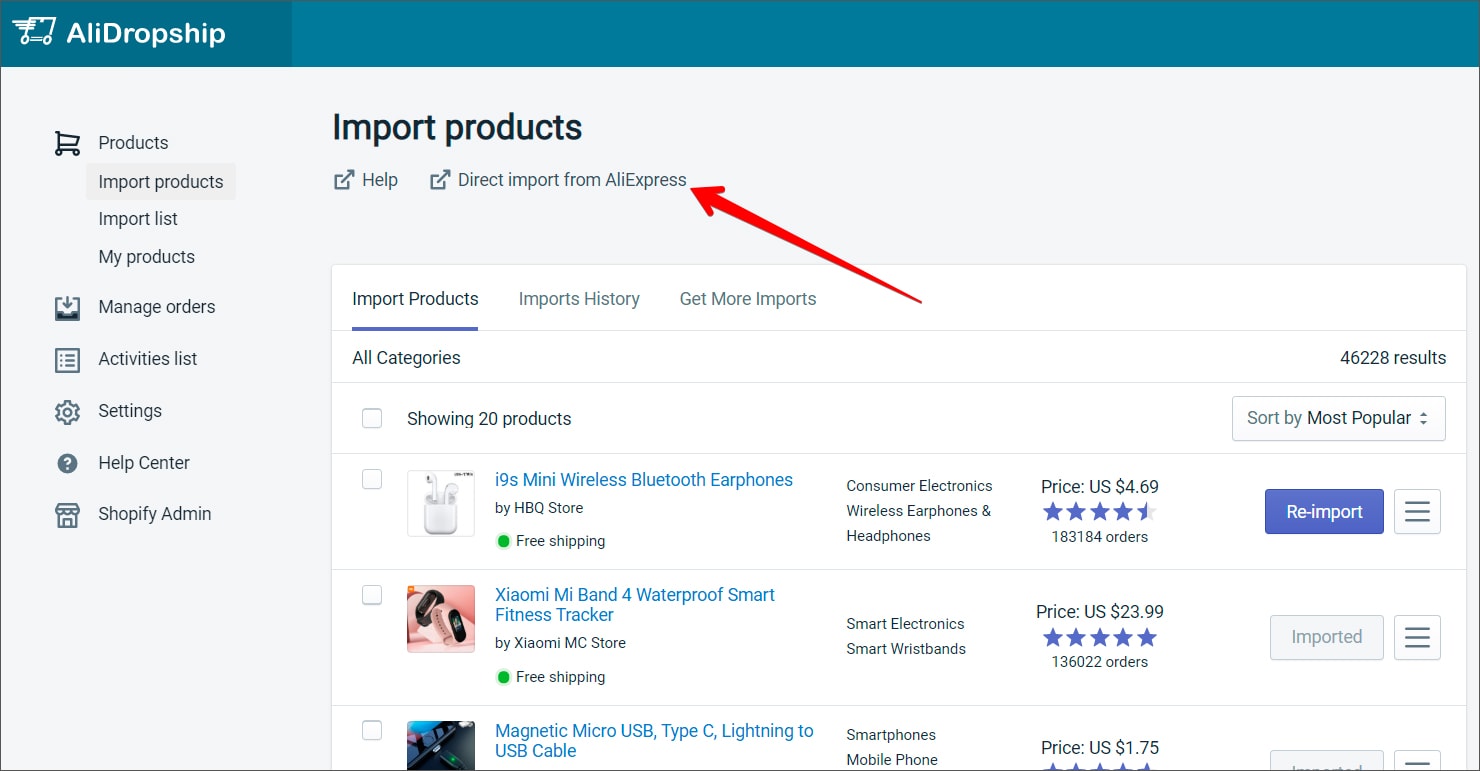 import products to shopify