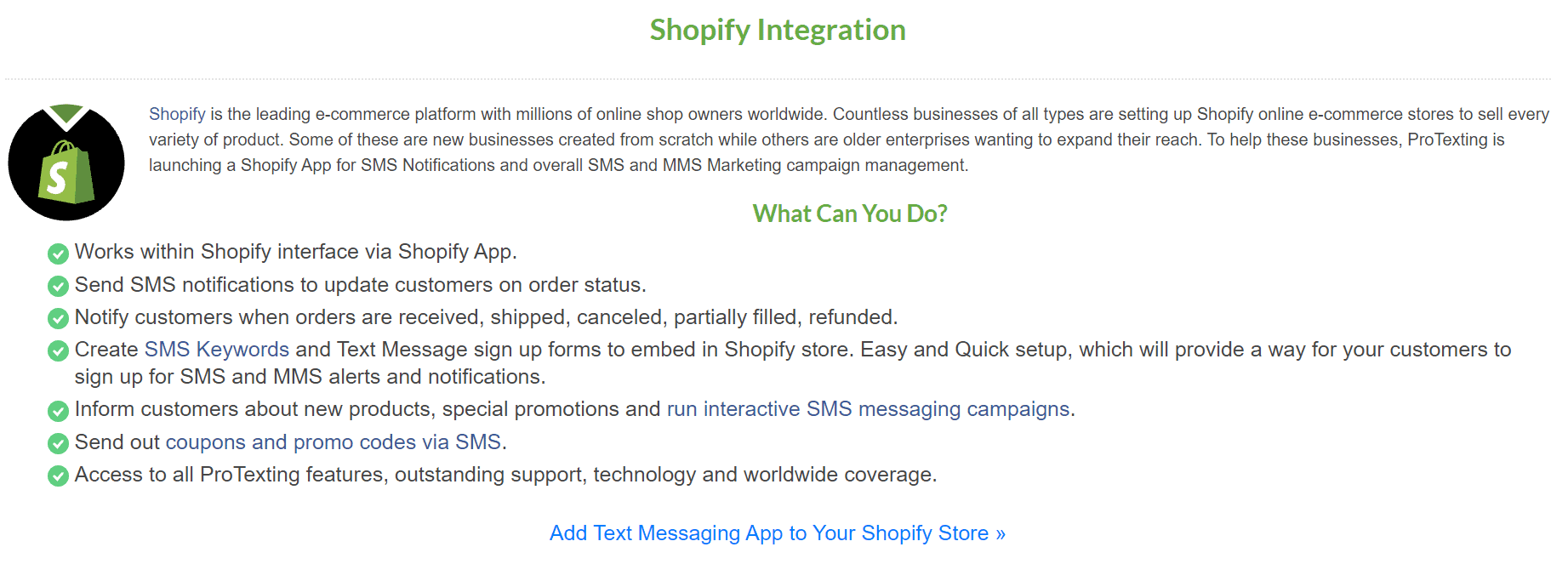 ProTexting Shopify Extension