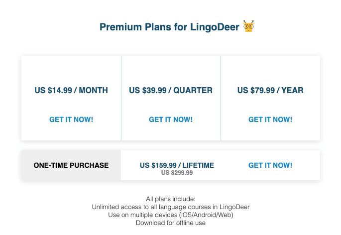 LingoDeer Premium Price (Nov 2021)