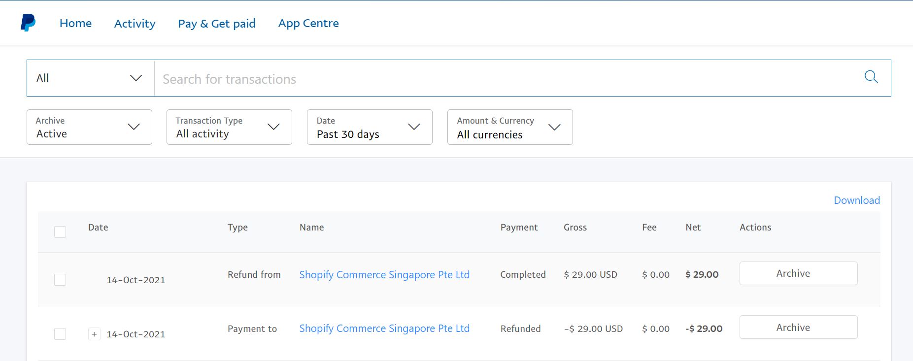 Paypal Activity Page - Steps To Cancel a Paypal Payment