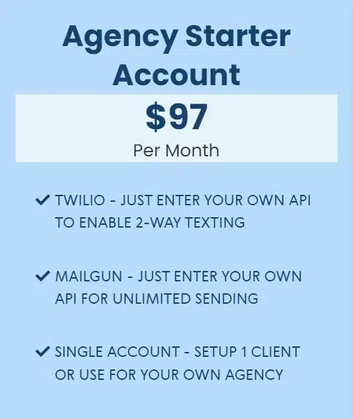 Agency Starter Account gohighlevel pricing
