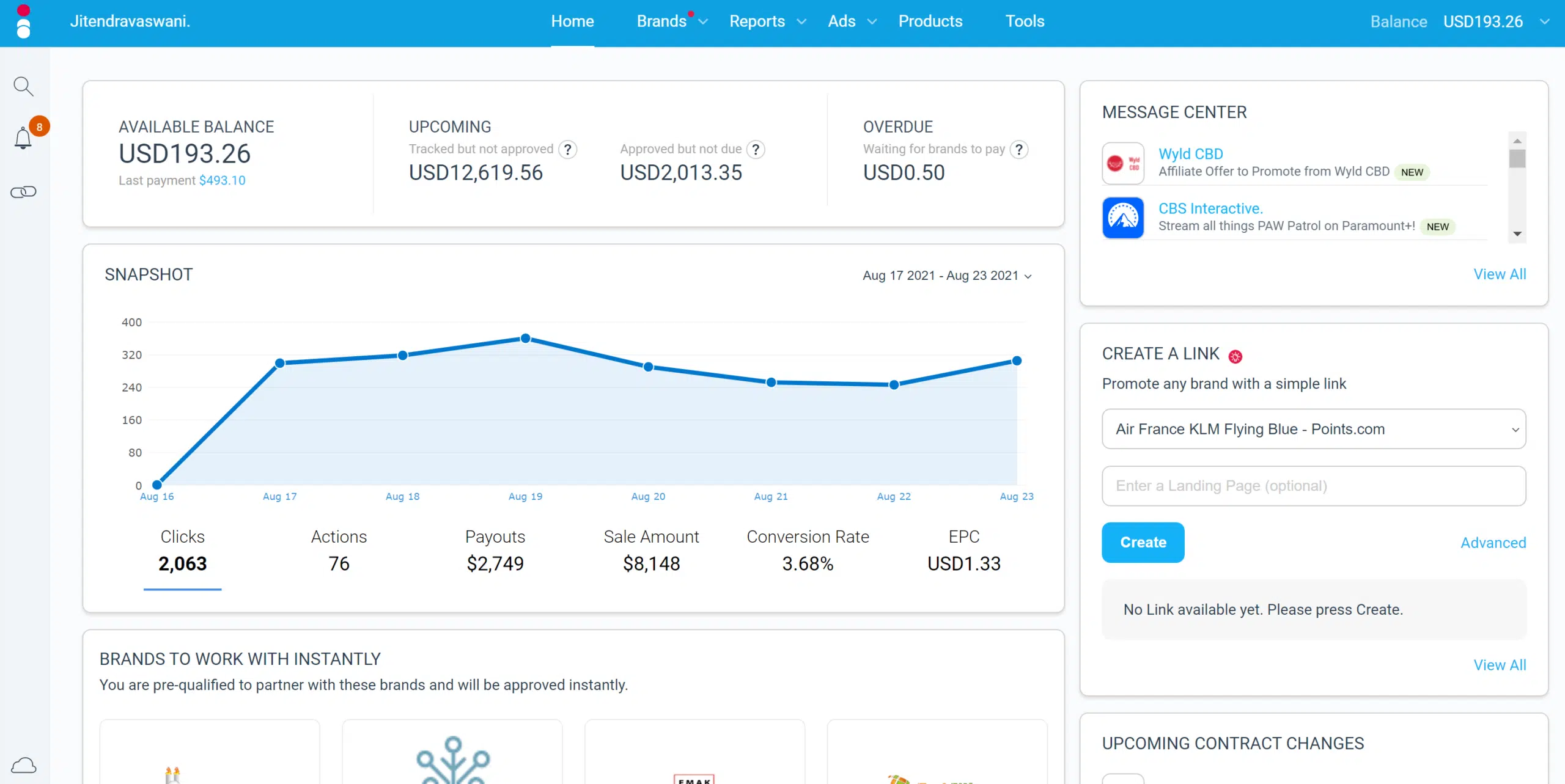 스크린샷 획득 Impact Affiliate