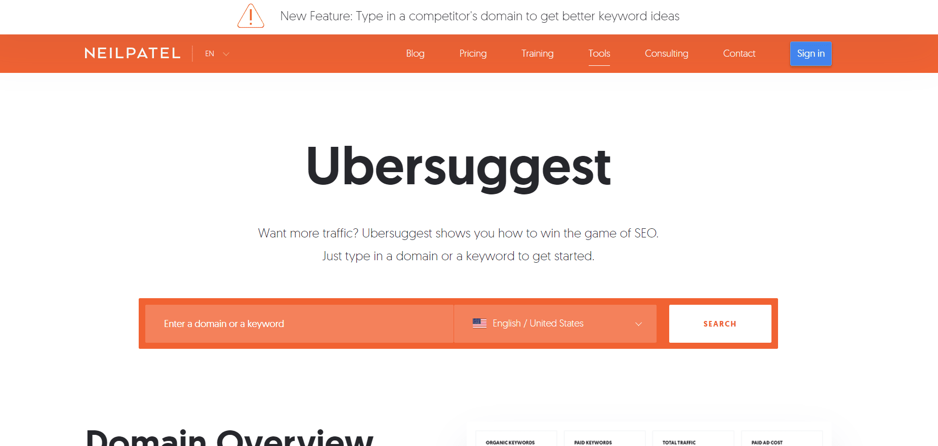 Trang tổng quan Ubersuggest