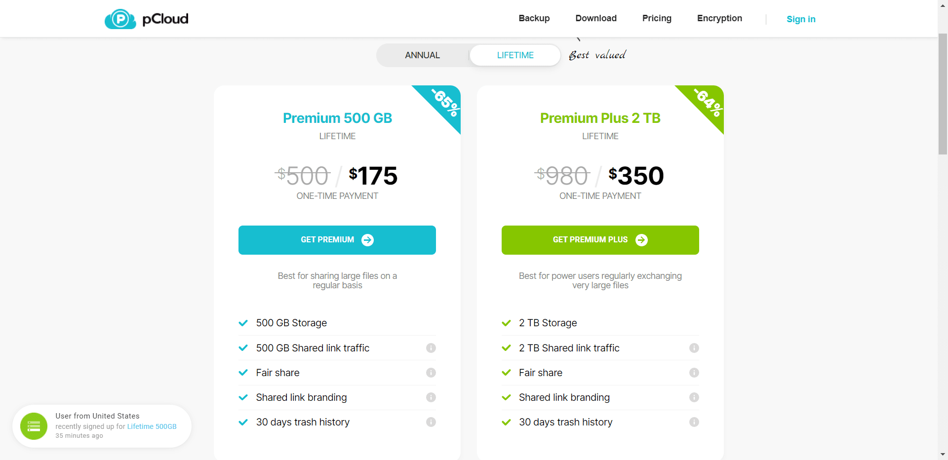 pCloud pricing plans