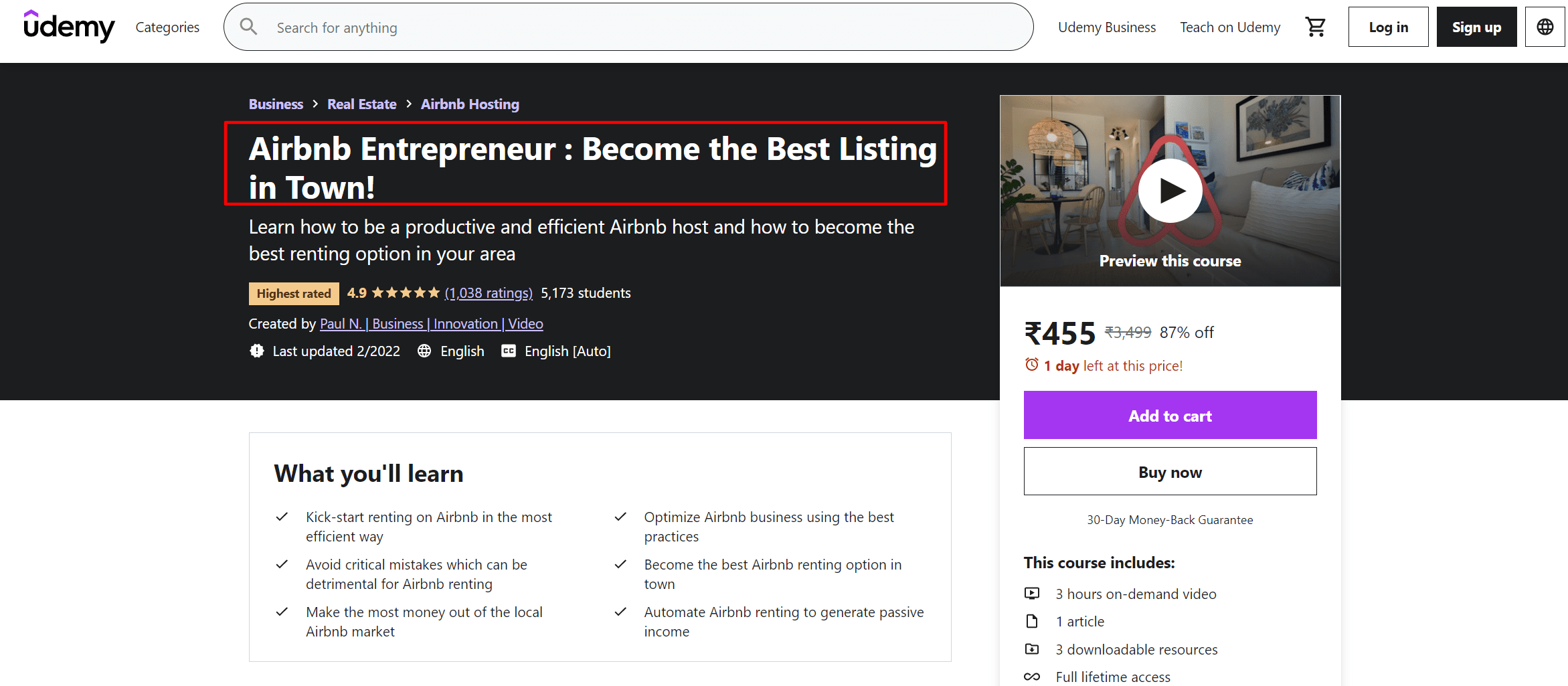 Airbnb Entrepreneur course