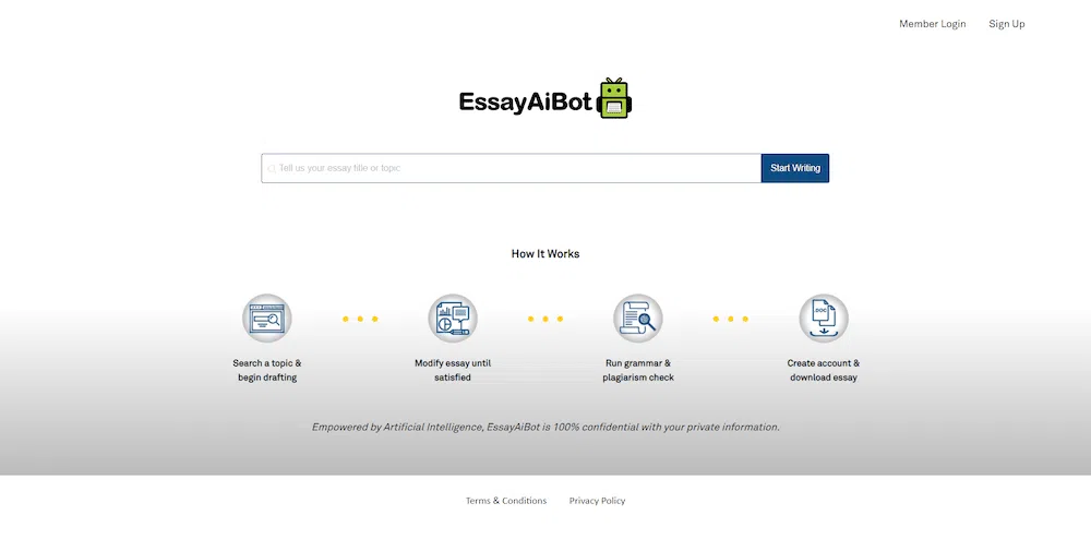 EssayAIBot Screenshot - Apps that Write Essays