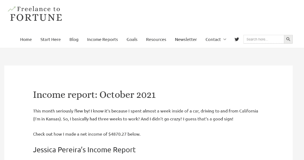 Jessica Pereira October 2021 freelance writing income report
