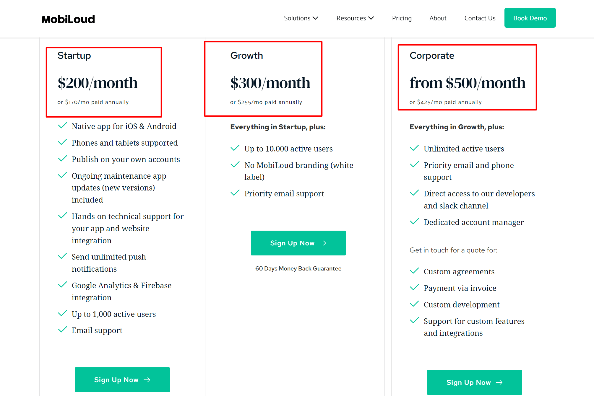 Mobiloud Canvas pricing