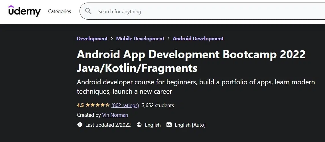 udemy Android App Development Bootcamp