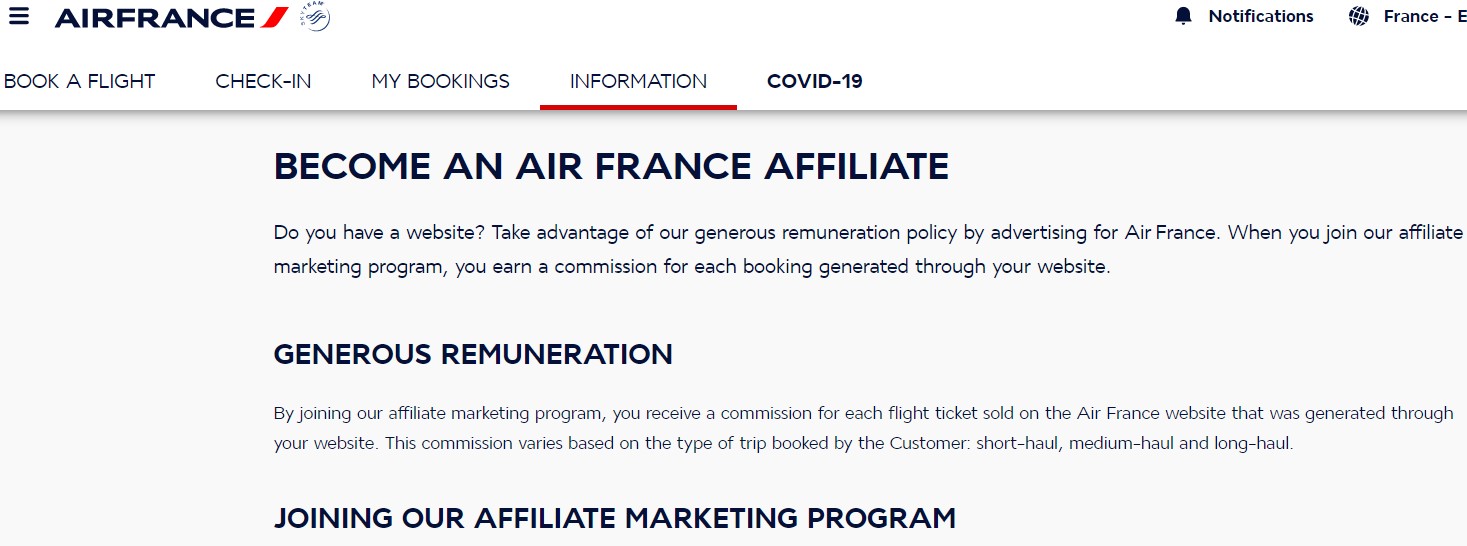 Air France Affiliate Program