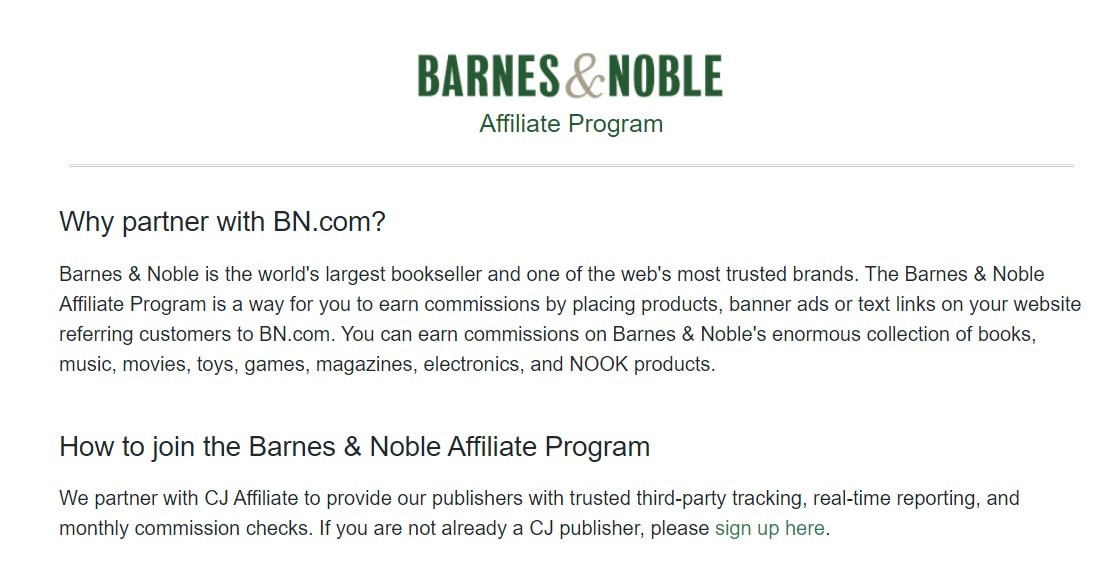 Programmes d'affiliation Barnes & Noble Book