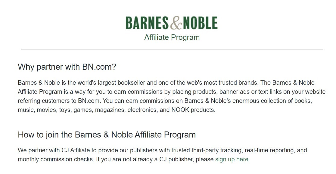 Programmi di affiliazione Barnes & Noble Book