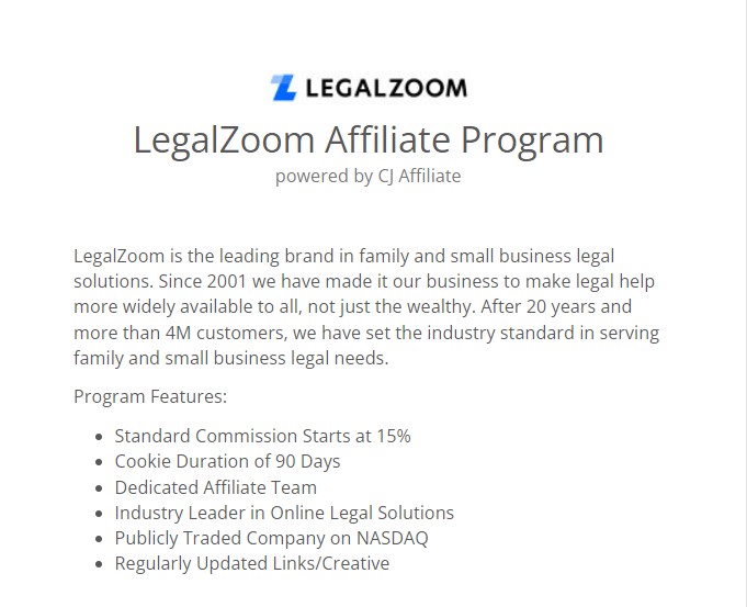 Legal Zoom affiliate: Legal Affiliate Program 