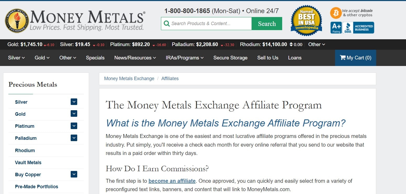 Money Metals Exchange affiliate program