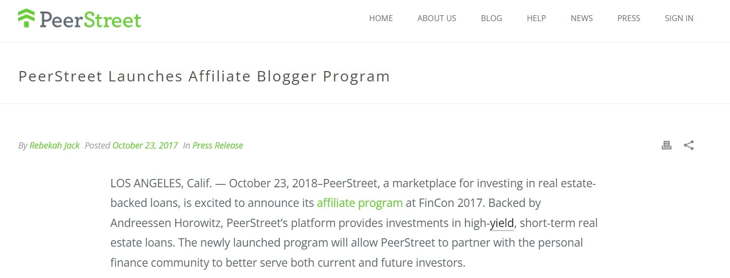 PeerStreet Investing affiliate program