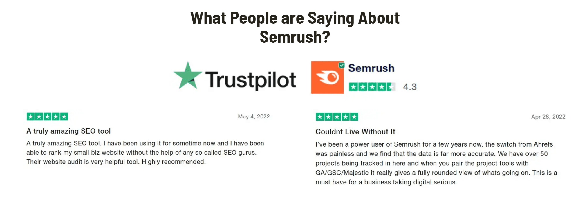 SEmrush review on Trustpilot