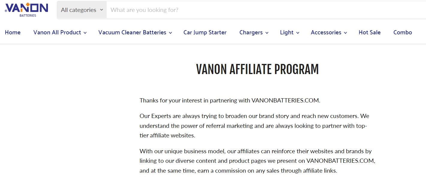Vanon affiliate program