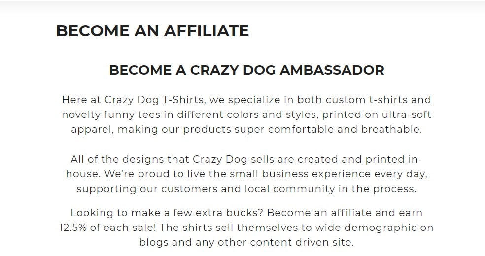 Crazy Dog T-Shirts Affiliate Program