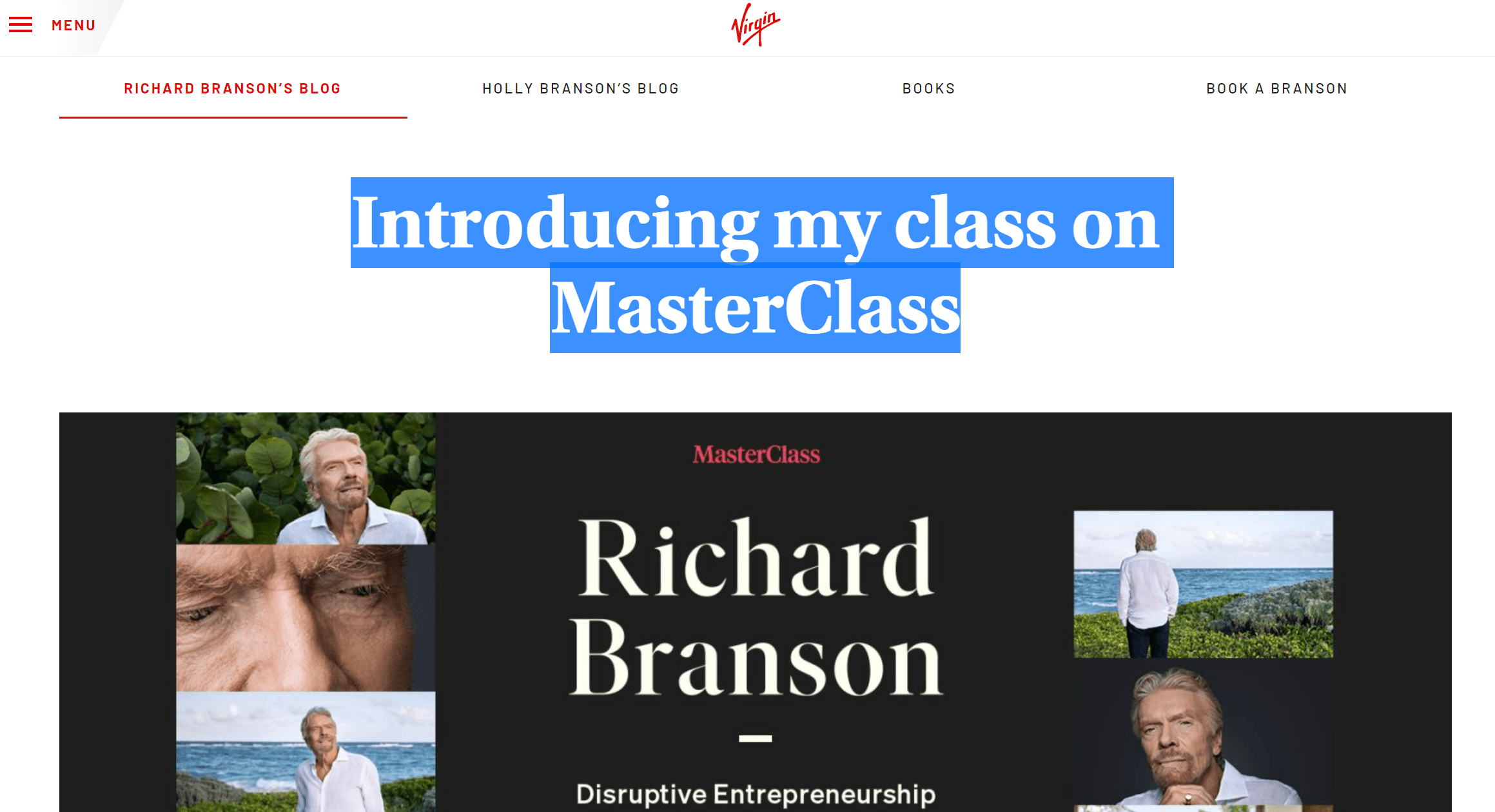 Introducing my class on MasterClass Richard Branson