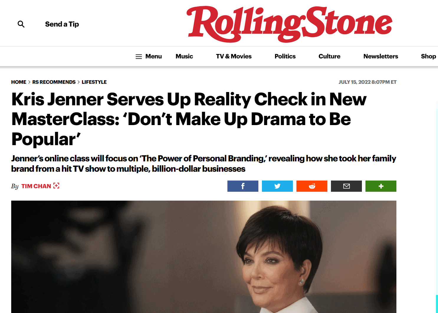 Kris Jenner Serves Up Reality Check in New MasterClass Don’t Make Up Drama to Be Popular