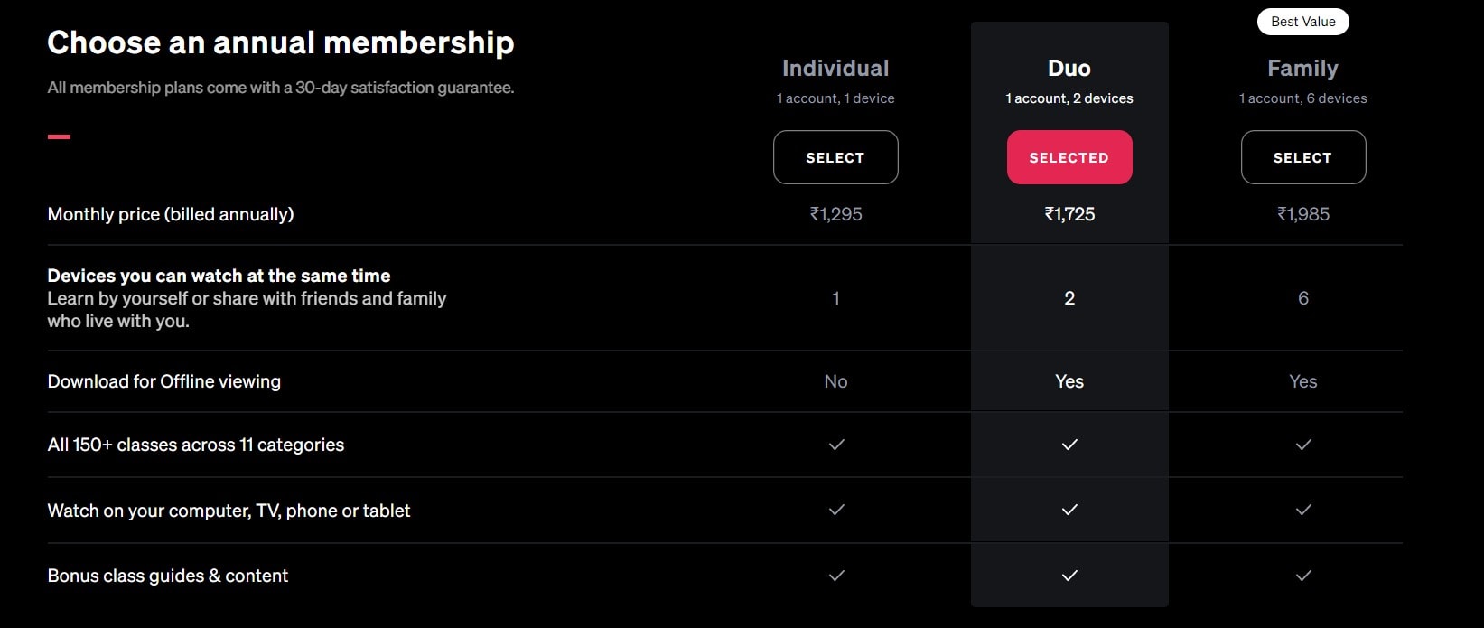 Masterclass Pricing Plans