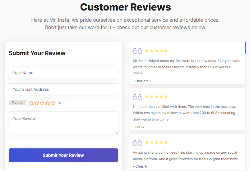 Mr Insta Customer Review