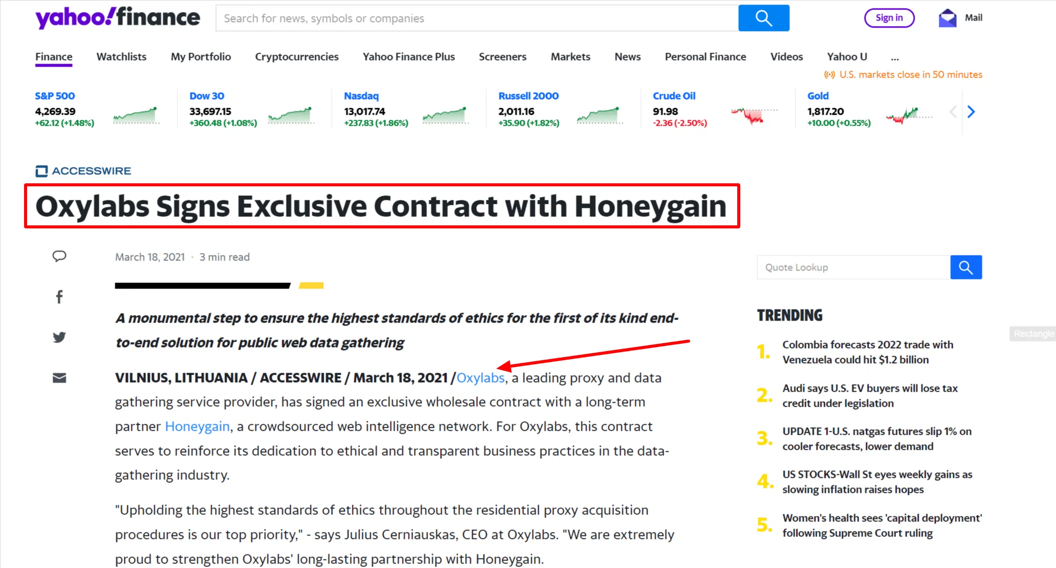 Oxylabs Signs Exclusive Contract with Honeygain