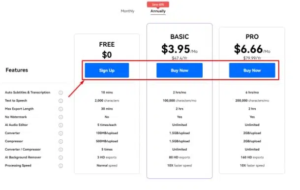 Media.io Pricing & How To Use step2.1