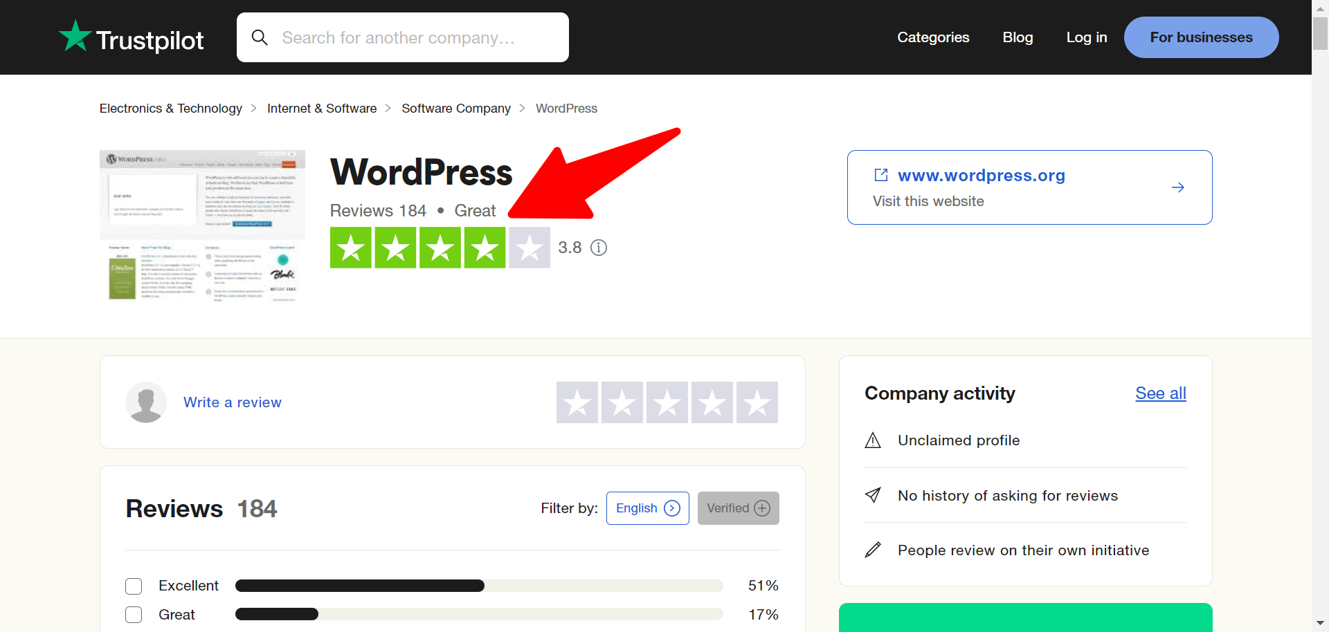 WordPress-Trustpilot-Review - kajabi vs wordpress