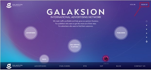 How To Sign Up As a Publisher at Galaksion step1